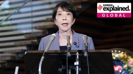 Japan's Prime Minister Sanae Takaichi speaks at a news conference in Tokyo on July 28 following an earthquake in Kumamoto in the southern Kyushu islands (credit: Kyodo News via AP)