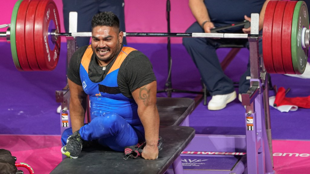 India's Jhandu Kumar competes in the men's heavyweight Group B para powerlifting event at the Commonwealth Games 2026, in Glasgow, Friday, July 24, 2026. (PTI Photo)