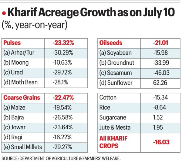 Kharif acreage percentage year-on-year