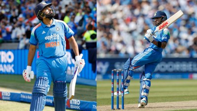 Rohit Sharma and Virat Kohli in action vs England in the 1st ODI. (CREIMAS)