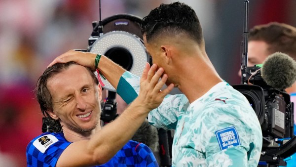 Former Real Madrid teammates Luka Modric and Cristiano Ronaldo. (AP)