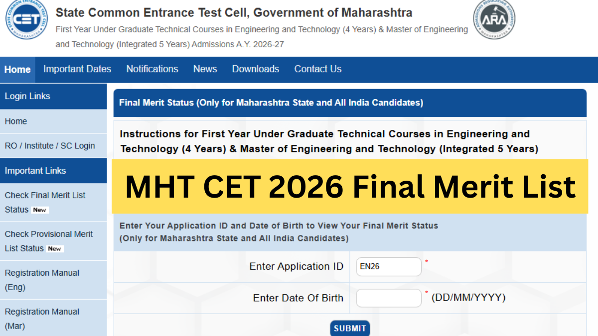MHT CET 2026 Final merit list released at fe2026.mahacet.org; check steps to download