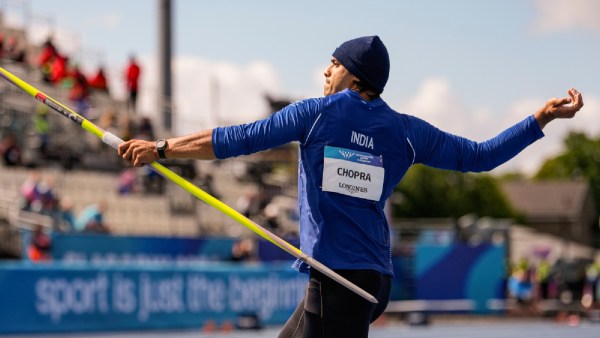 India's Neeraj Chopra competes in the Men's Javelin Throw Qualifying round at the Commonwealth Games 2026, in Glasgow, Scotland, Thursday, July 30, 2026. (PTI Photo)