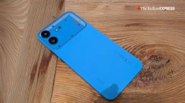 The Nothing Phone 4b features a polycarbonate body with the company's signature semi-transparent design and Glyph Bar notification system. (Image: The Indian Express/ Anuj Bhatia)