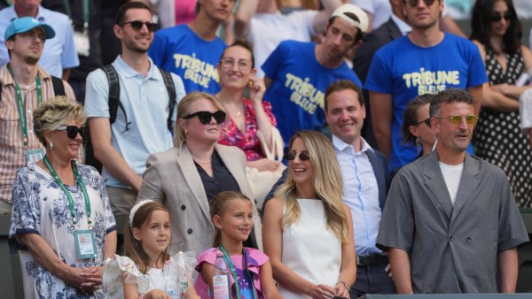Djokovic's family react to his win over Arthur Rinderknech of France in their third round men's singles match at Wimbledon 2026. (AP)