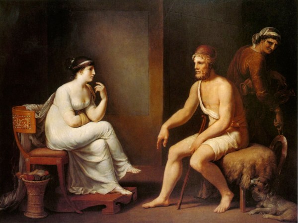 Penelope questions Odysseus to prove his identity (Wikipedia)