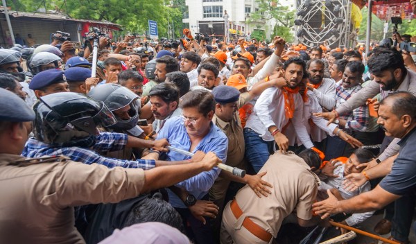 Protest of BJP candidates at Congress Karyalay Paladi in Ahmedabad on Wednesday