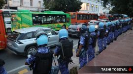 RAF contingents are seen put on guard at Connaught Place in New Delhi on Thursday. Express Photo by Tashi Tobgyal