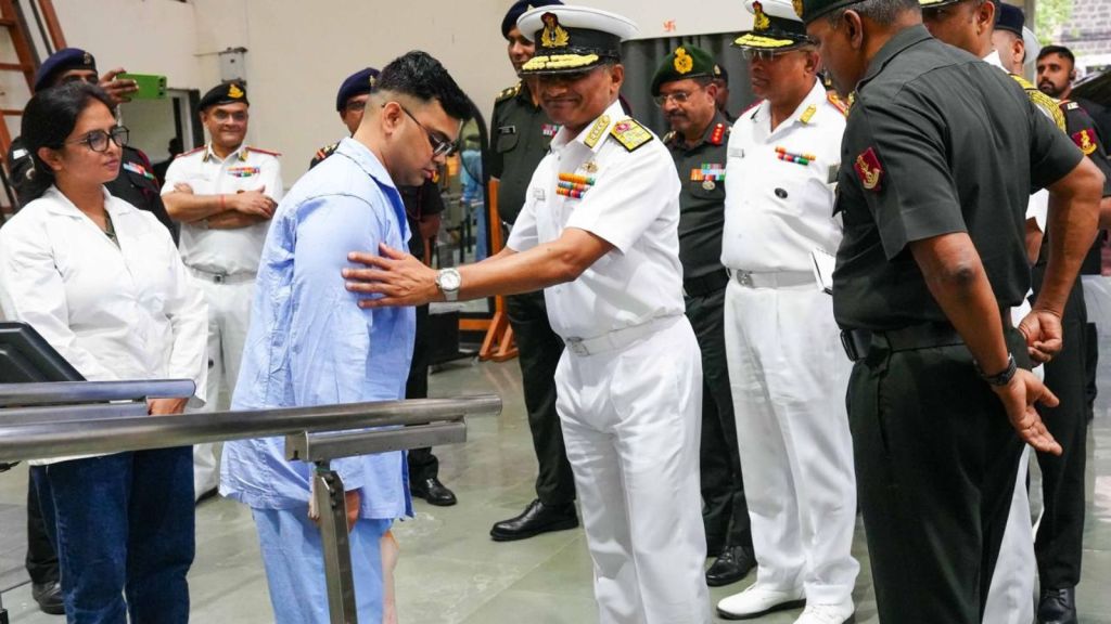 Akkina Rajeev with Chief of Naval staff Indian Navy Admiral Krishna Swaminathan at ALC in Pune. (Express)