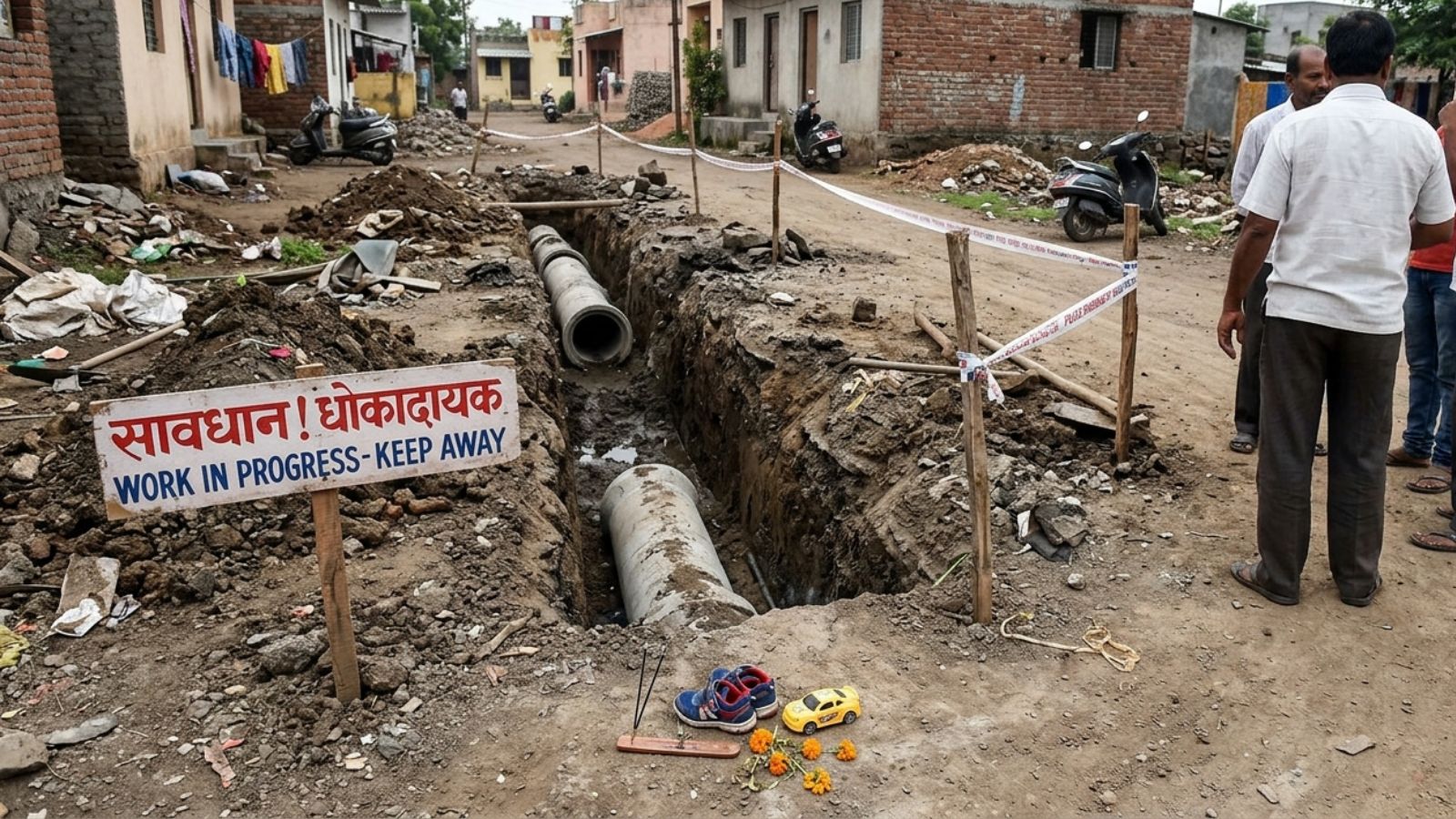 ‘No safety measures’: 2-year-old dies after falling in open drainage trench in Pune