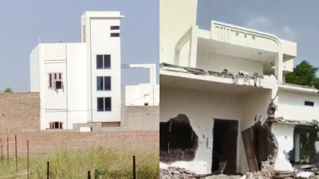 Before and after photos of gangster Rohit Godara's Bikaner residence, reportedly demolished by 'unknown persons'.