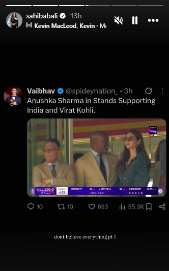 Sahiba Bali's Instagram Story