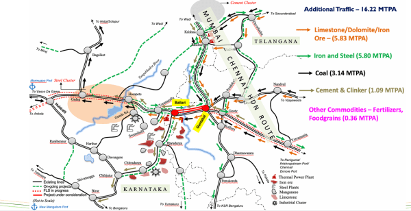 Route map of 3rd and 4th railway line project on Ballari-Guntakal section (Image: PIB)