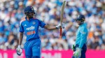 Shubman Gill (C) of India raises his bat after scoring a fifty during the 1st ODI match between England and India at the Edgbaston, Birmingham, England on July 14, 2026.