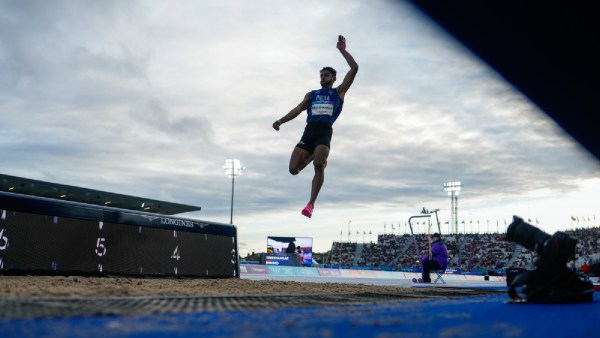 India's Murali Sreeshankar makes an attempt during the men's long jump final at the Commonwealth Games 2026, in Glasgow, Scotland, Thursday, July 30, 2026. (PTI Photo)