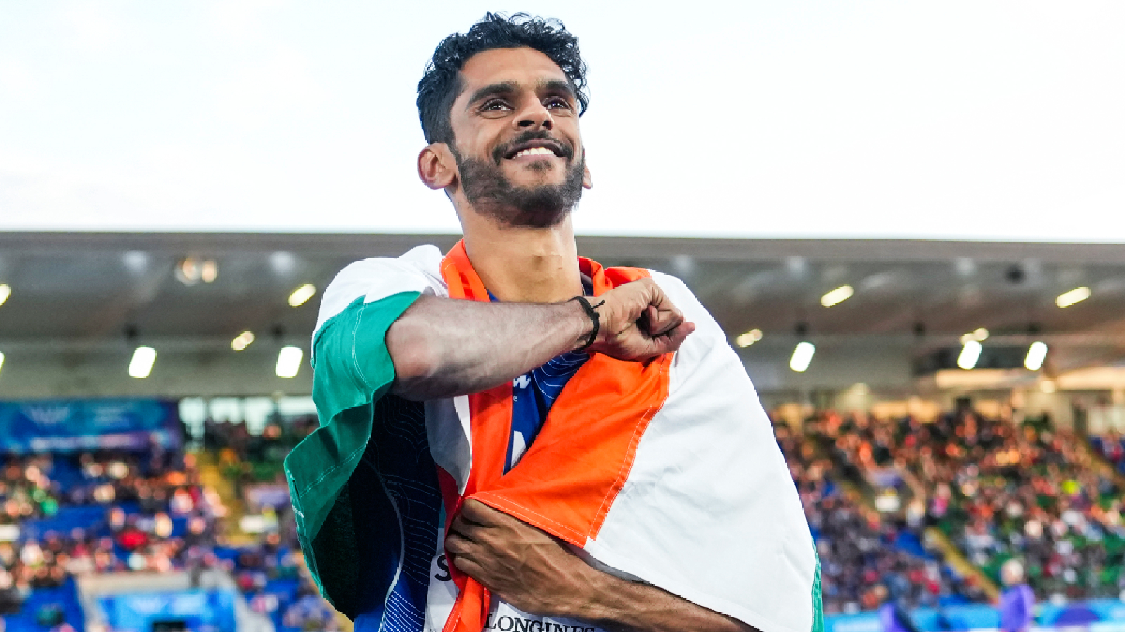 India's Murali Sreeshankar celebrates after winning a silver medal in the men's long jump final, with a distance of 8.08m, at the Commonwealth Games 2026, in Glasgow, Scotland, Thursday, July 30, 2026. (PTI Photo)
