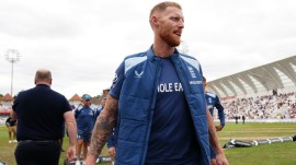 England's Ben Stokes walks in dejection as they lose the series against New Zealand on day five of the Third Cricket Test at Trent Bridge Cricket Ground, Nottingham, England, Monday June 29, 2026. (Jacob King/PA via AP)