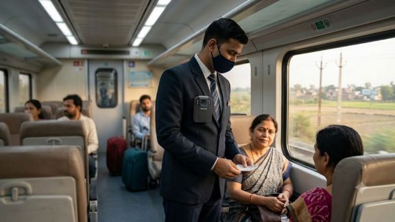 Prayagraj-New Delhi trains will have body camera-equipped ticket checkers. (Image generated using AI)