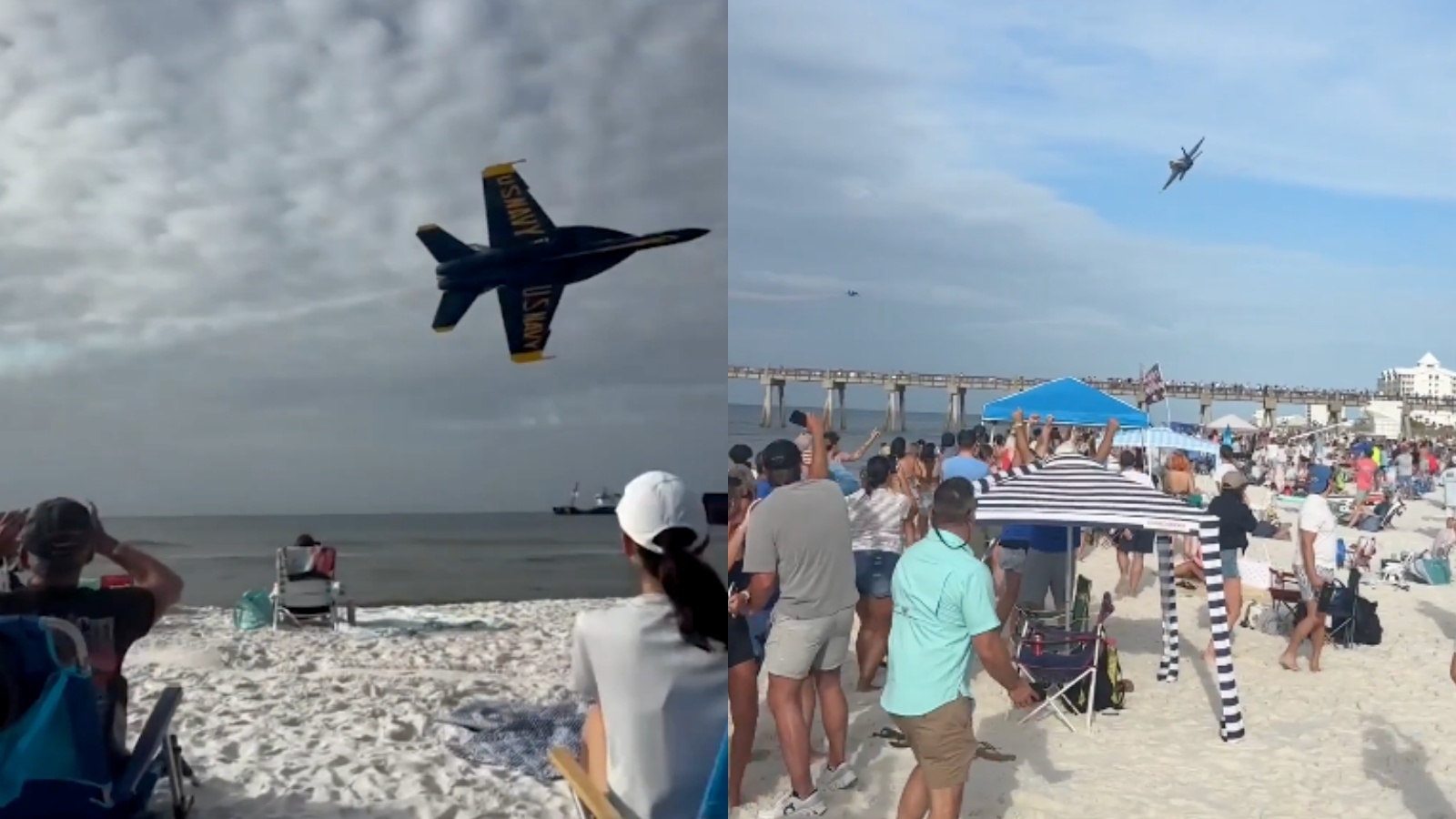 Low-flying fighter jet sends beach tents and umbrellas flying in Florida, watch viral video