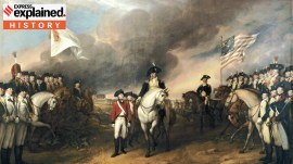 US independence day: This painting depicts the forces of British Major General Charles Cornwallis, (who was not himself present at the surrender), surrendering to French and American forces after the Siege of Yorktown in 1781.