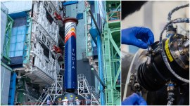 India’s first private orbital rocket, Vikram-1, stands fully stacked at Sriharikota; components being assembled for the upcoming 'Mission Aagaman' test flight. (Credit:Instagram/@skyrootaerospace)
