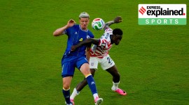 United States' Folarin Balogun (20) fouls Bosnia's Tarik Muharemovic (4) during the FIFA World Cup round of 32 soccer match between the United States and Bosnia (AP Photo)