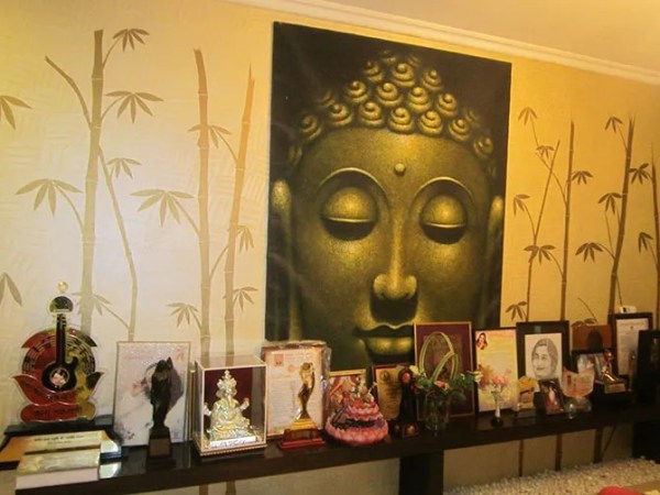 The wall is hand-painted by an artist from Jaipur. 