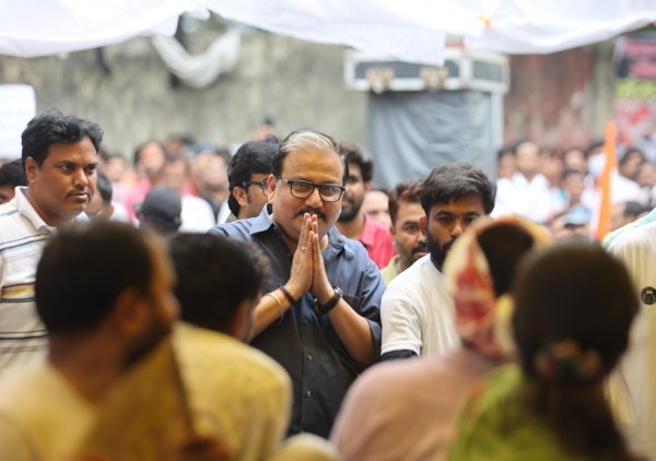 Member of Rajya Sabha Manoj Kumar Jha took part in support of the protest Saturday. (Express Photo by Tashi Tobgyal)