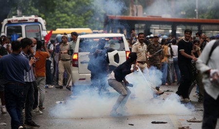 Visuals from the CJP protest against NEET paper leak in New Delhi (Express Photo by Gajendra Yadav)