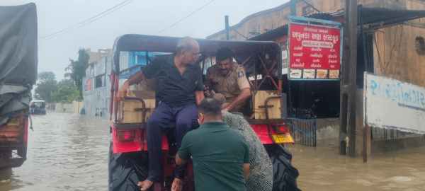 Ahmedabad Rural Police rescue efforts in Dholka, Ahmedabad.