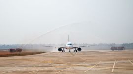 Air India operates a validation flight at the upcoming Bhogapuram Airport. Credit: X/@Bhogapuram_Arpt