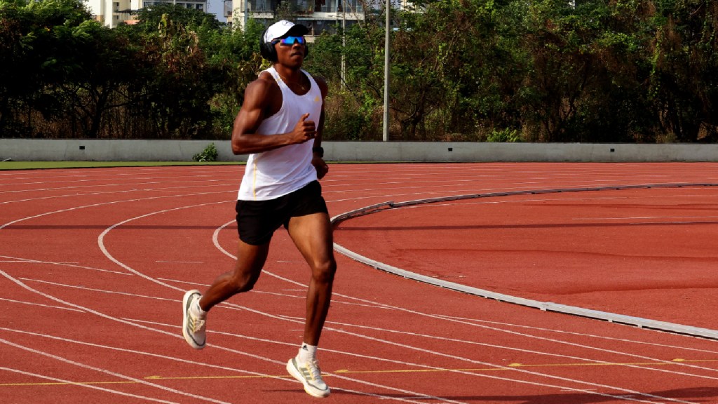 Indian sprinter Animesh Kujur in action. (Express Photo by Deepak Joshi)