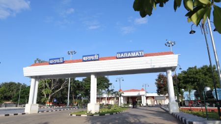 The redeveloped Baramati railway station's new entrance gate under the Amrit Bharat Station Scheme. (Image: Central Railway)