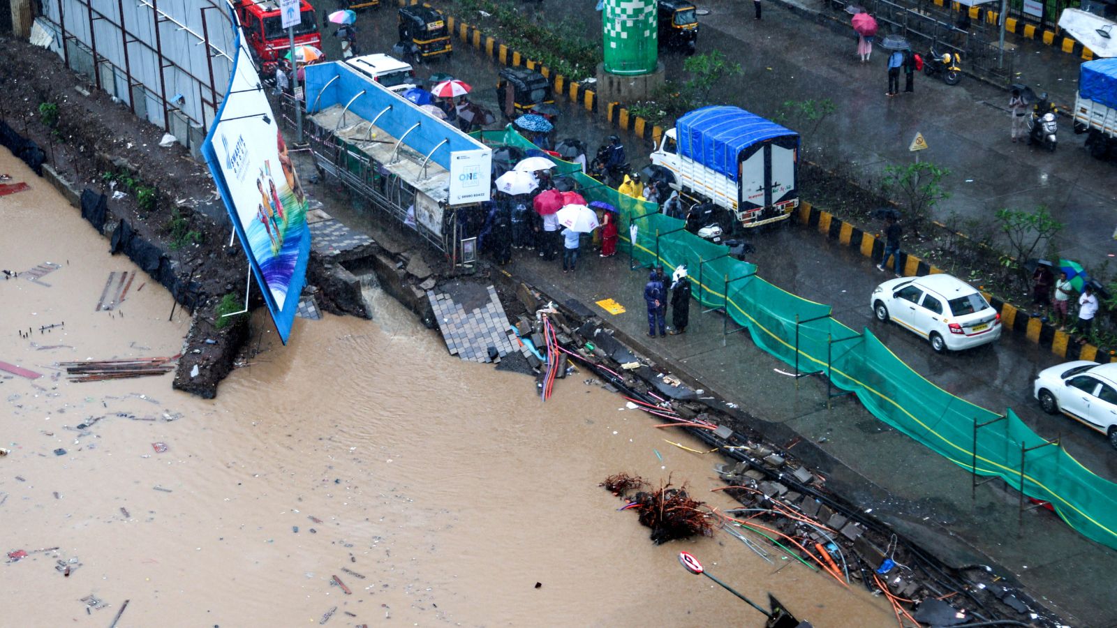 Stretch of road on Bhandup’s LBS Marg caves in, uproots several trees