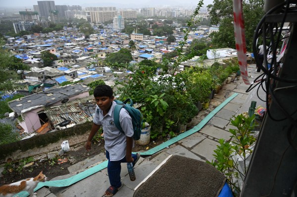 A view of a slum settlement is seen on the slope of a hillock at Vikhroli in Mumbai on 09 July 2026. The area has been marked as a landslide-prone zone by the authorities. Express photo by Sankhadeep Banerjee.