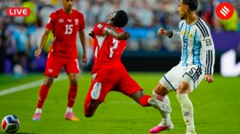 FIFA World Cup 2026, Argentina vs Switzerland Live Score Today: Switzerland's Breel Embolo (7) reacts to a challenge from Argentina's Leandro Paredes which earned him his second yellow card during the World Cup quarterfinal football match. (AP Photo. (AP Photo)