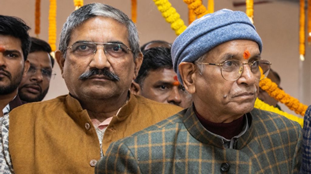Trustee Anil Mishra (left) and general secretary Champat Rai (right) are under pressure amid the controversy. (Express photo)