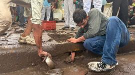 drains, collecting garbage: