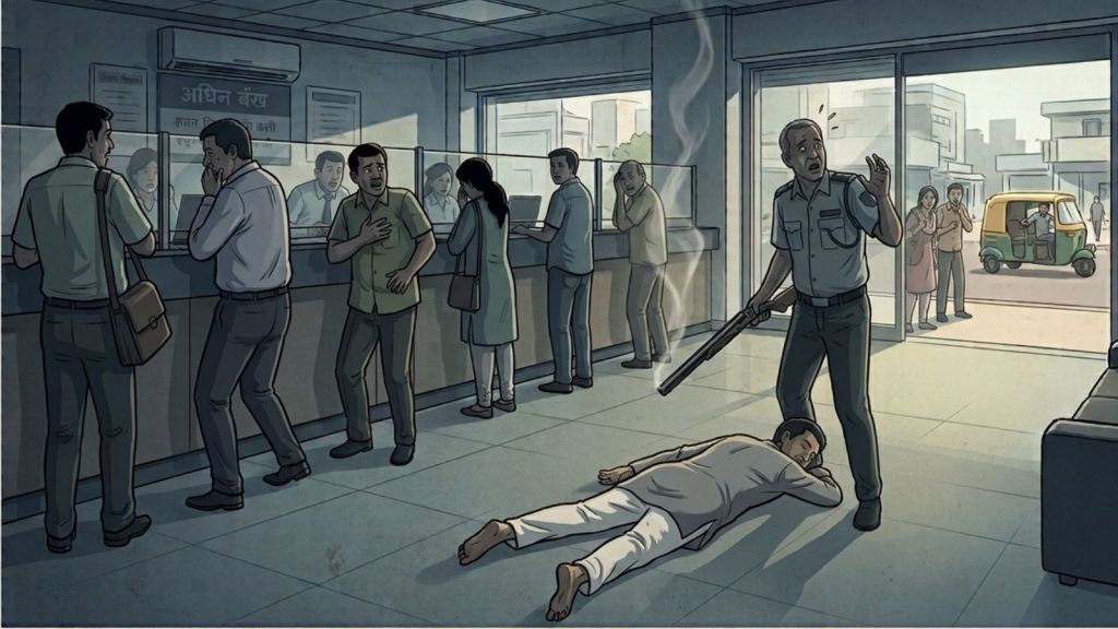 The incident occurred around 10.30 am at the bank’s branch in Southwest Delhi’s Jaffarpur Kalan. (Image generated using AI)
