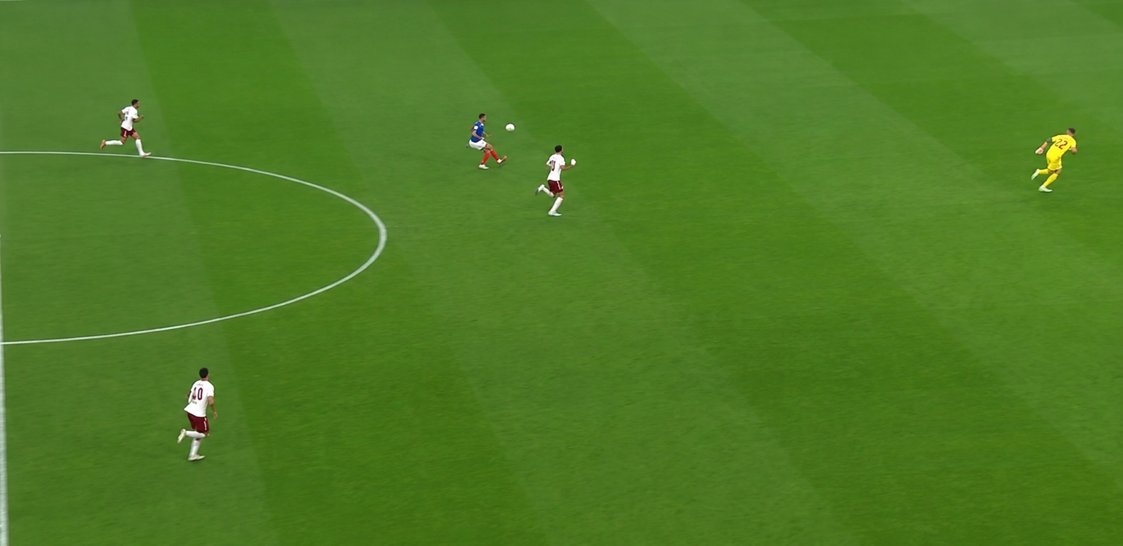 Despite being approximately 15 metres behind, Pedro Porro prevented Kylian Mbappe from scoring from this position. (Zee5 screenshot)