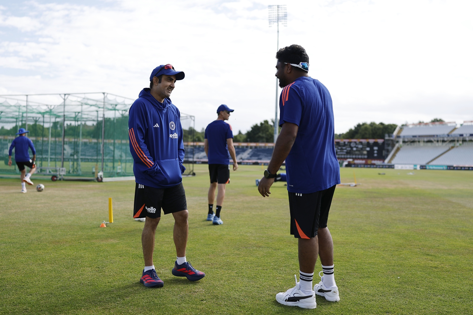 India head coach Gautam Gambhir and Sanju Samson during a training session at the Riverside Ground, Chester-le-Street, England. (BCCI/Creimas Photo)