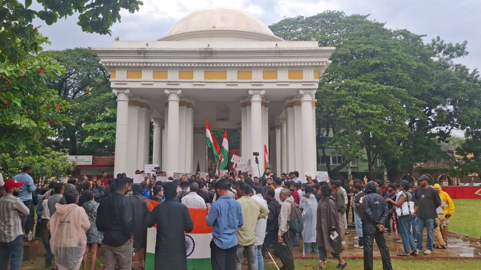 Students and activists held a protest at Azad Maidan in Panaji after Goa BJP vice-president Narendra Sawaikar’s social media remark, “Cockroaches are with termites”, triggered widespread criticism.