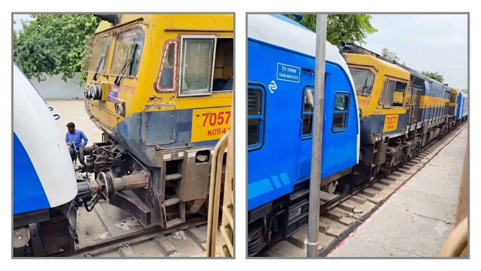 Indian Railways has responded after a video of the hydrogen train being pulled by a diesel engine went viral on social media. (Image: Social Media/Enhanced with AI)