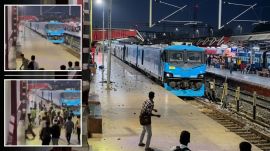 India's first hydrogen train sparked online debate after a viral video alleged stone pelting. (Image: Social Media/Enhanced using AI)