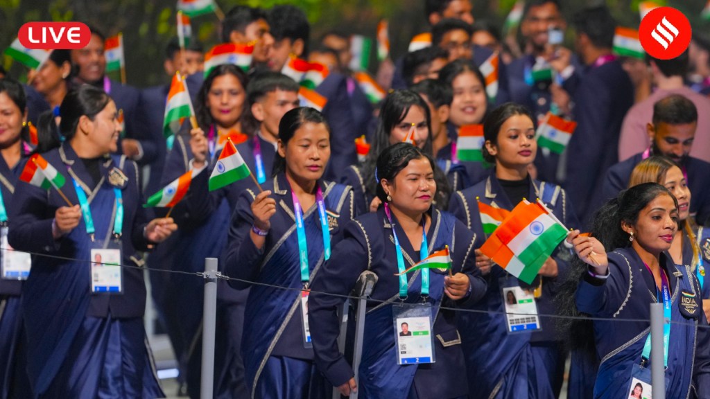 Glasgow Commonwealth Games day 2: Members of the Indian contingent arrive onstage during the Commonwealth Games opening ceremony in Glasgow. (AP Photo)