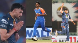 Mayank Yadav (centre) made a comeback to the national setup after a gap of almost two years, while Ashok Sharma (left) and Yash Thakur (right) earned their maiden call-ups.