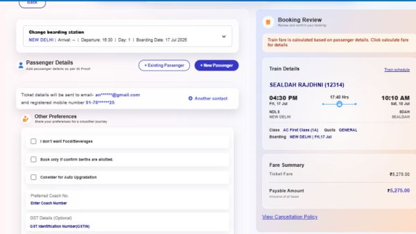 Train ticket booking from IRCTC beta website (Image: IRCTC)