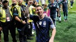 Argentina's Lionel Messi (10) reacts as he leaves the ground after their win in the World Cup semifinal soccer match between England and Argentina in Atlanta, Wednesday, July 15, 2026. (AP Photo/Jacob Kupferman)