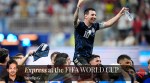 Argentina's Lionel Messi celebrates with his teammates at the end of the World Cup semifinal soccer match between England and Argentina in Atlanta, Wednesday, July 15, 2026. (AP Photo/Rebecca Blackwell)