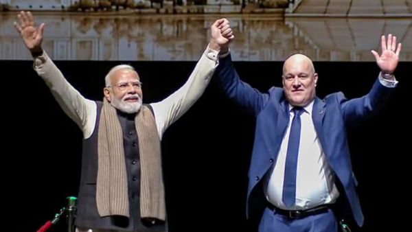 In this screengrab from a video posted on July 11, 2026, Prime Minister Narendra Modi and New Zealand Prime Minister Christopher Luxon participate in a community event, in Auckland, New Zealand. (@NarendraModi/YT via PTI Photo)
